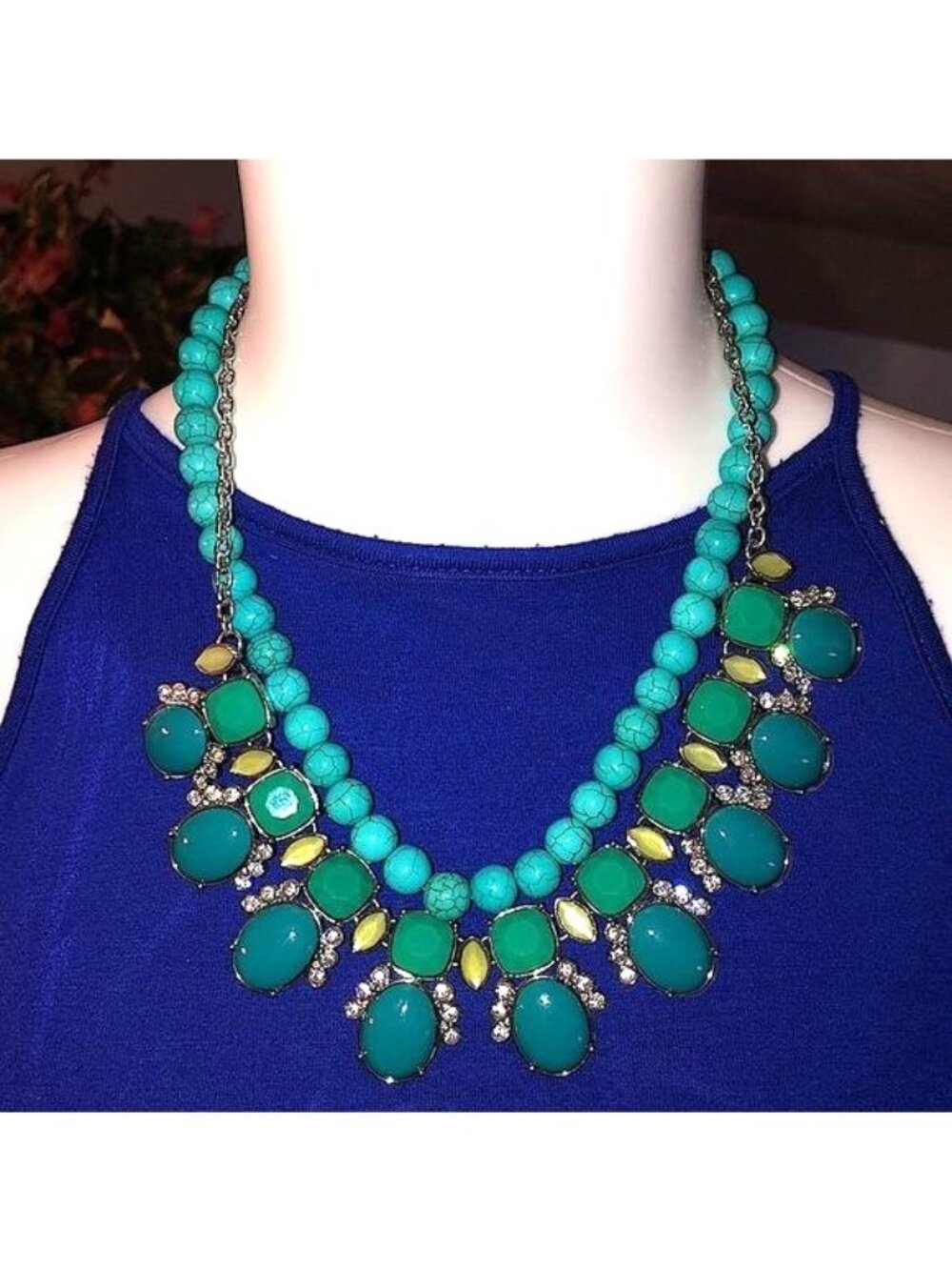 LIA SOPHIA- Kimberly Claire Turquoise Beads Silver Cut Crystals Infinitive Clasp